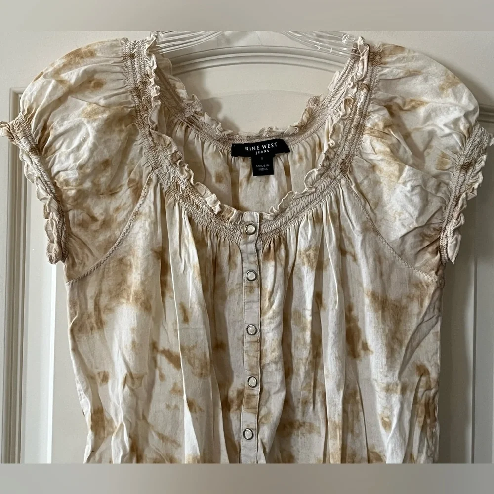 Nine West Jeans Brand Cotton Ruffle Sleeve Spring blouse Women’s Size Small - Picture 6 of 14